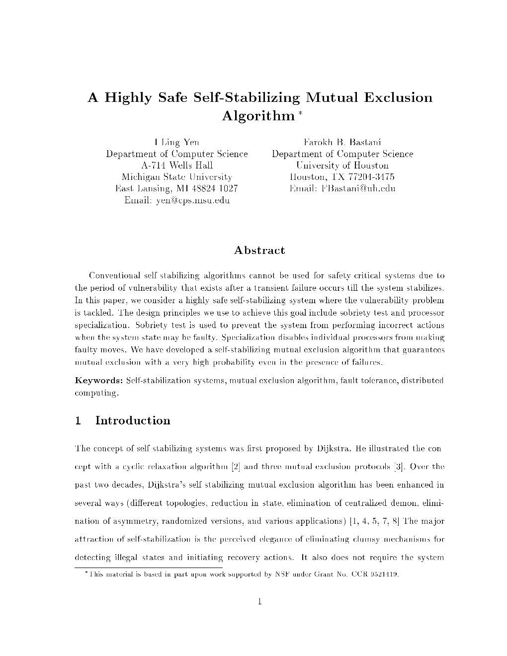 A Highly Safe Self-Stabilizing Mutual Exclusion Algorithm