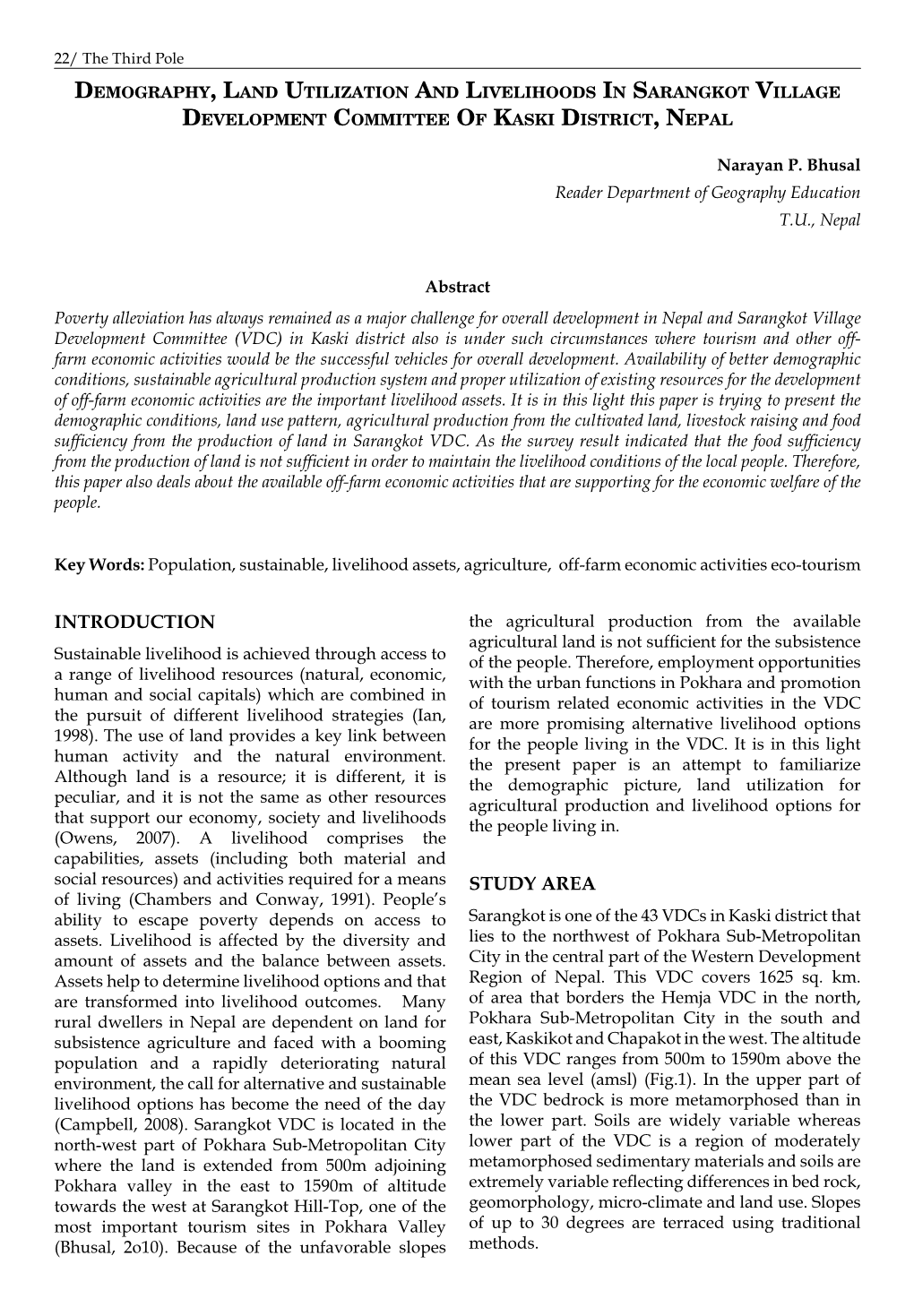 Demography, Land Utilization and Livelihoods in Sarangkot Village Development Committee of Kaski District, Nepal