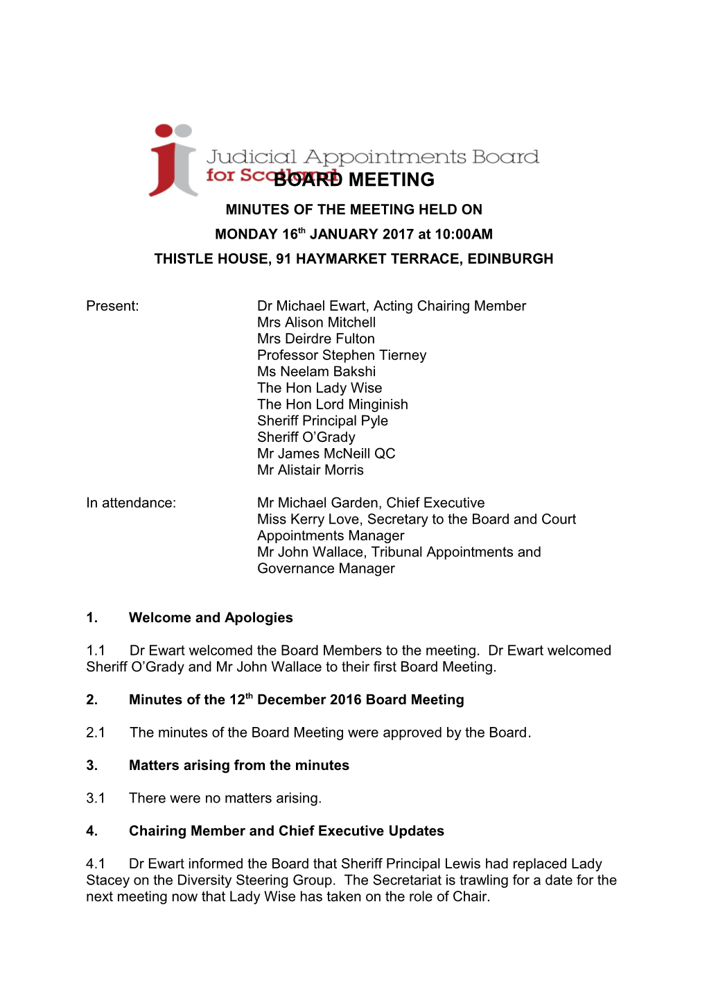 Minutes of the Meeting Held On