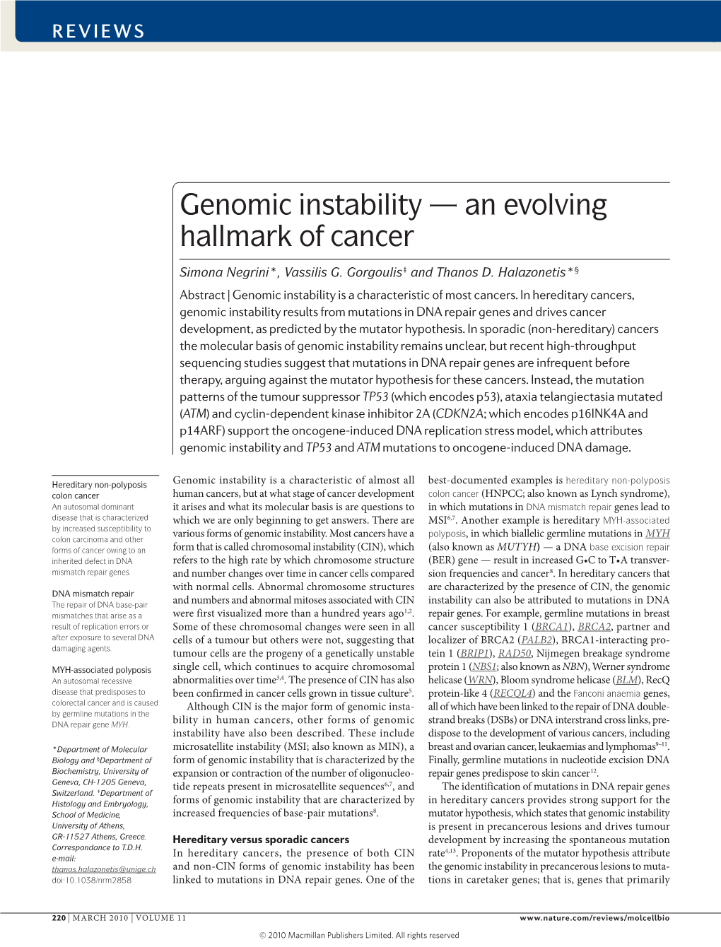 Genomic Instability — an Evolving Hallmark of Cancer
