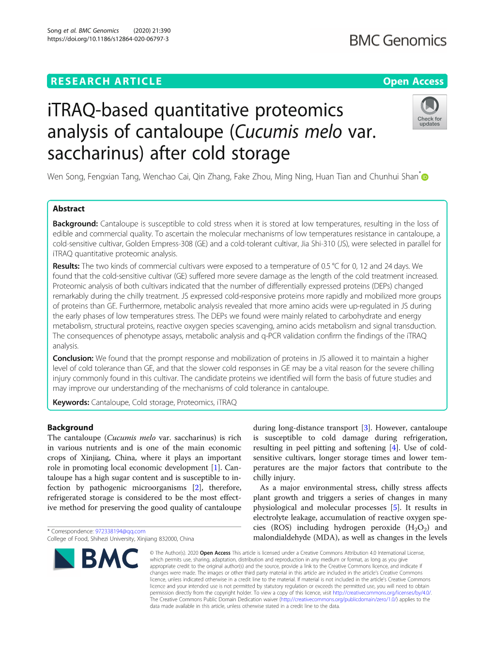 Itraq-Based Quantitative Proteomics Analysis of Cantaloupe (Cucumis Melo Var