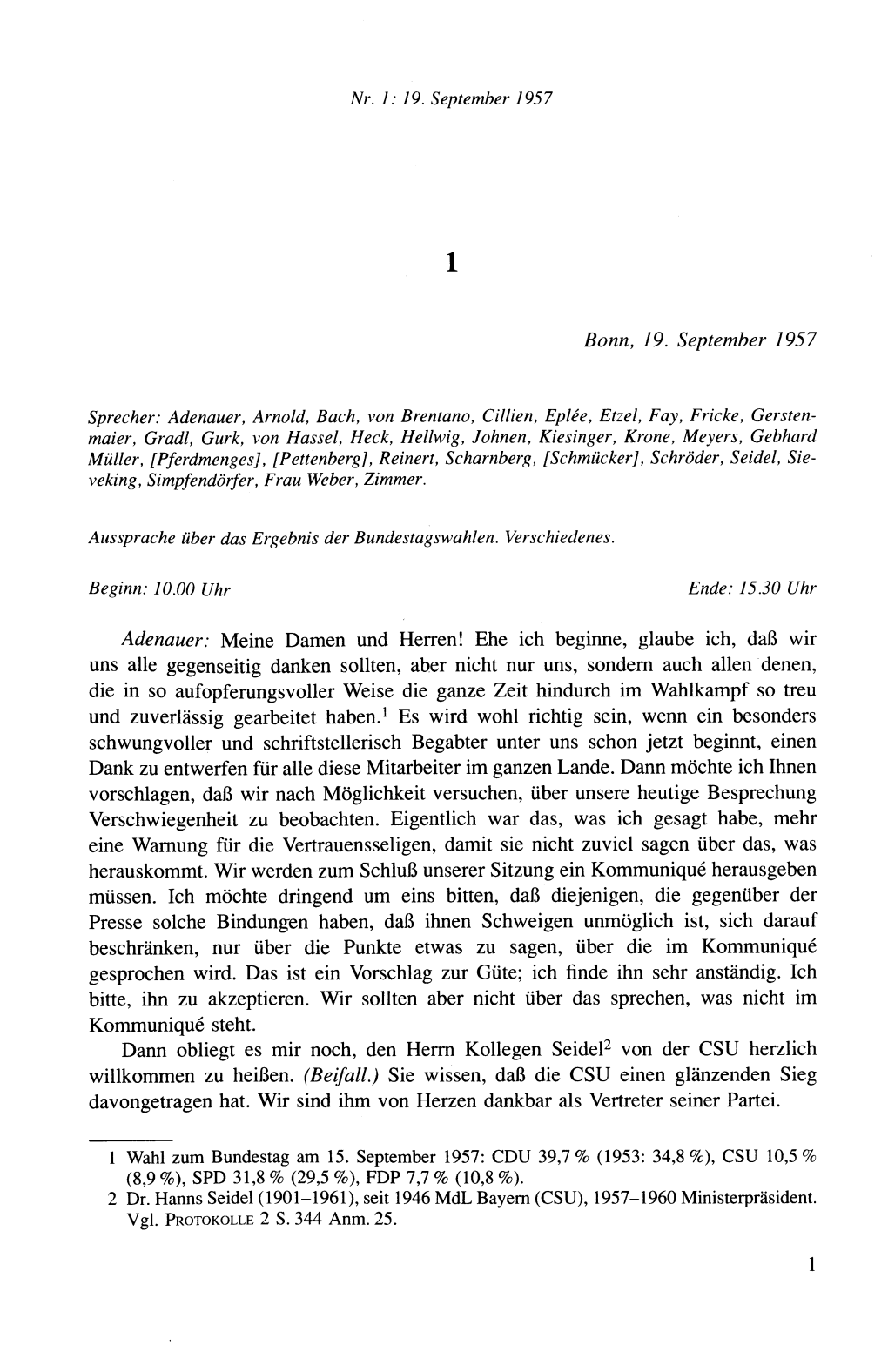 Die Protokolle Des CDU-Bundesvorstands 1957-1961