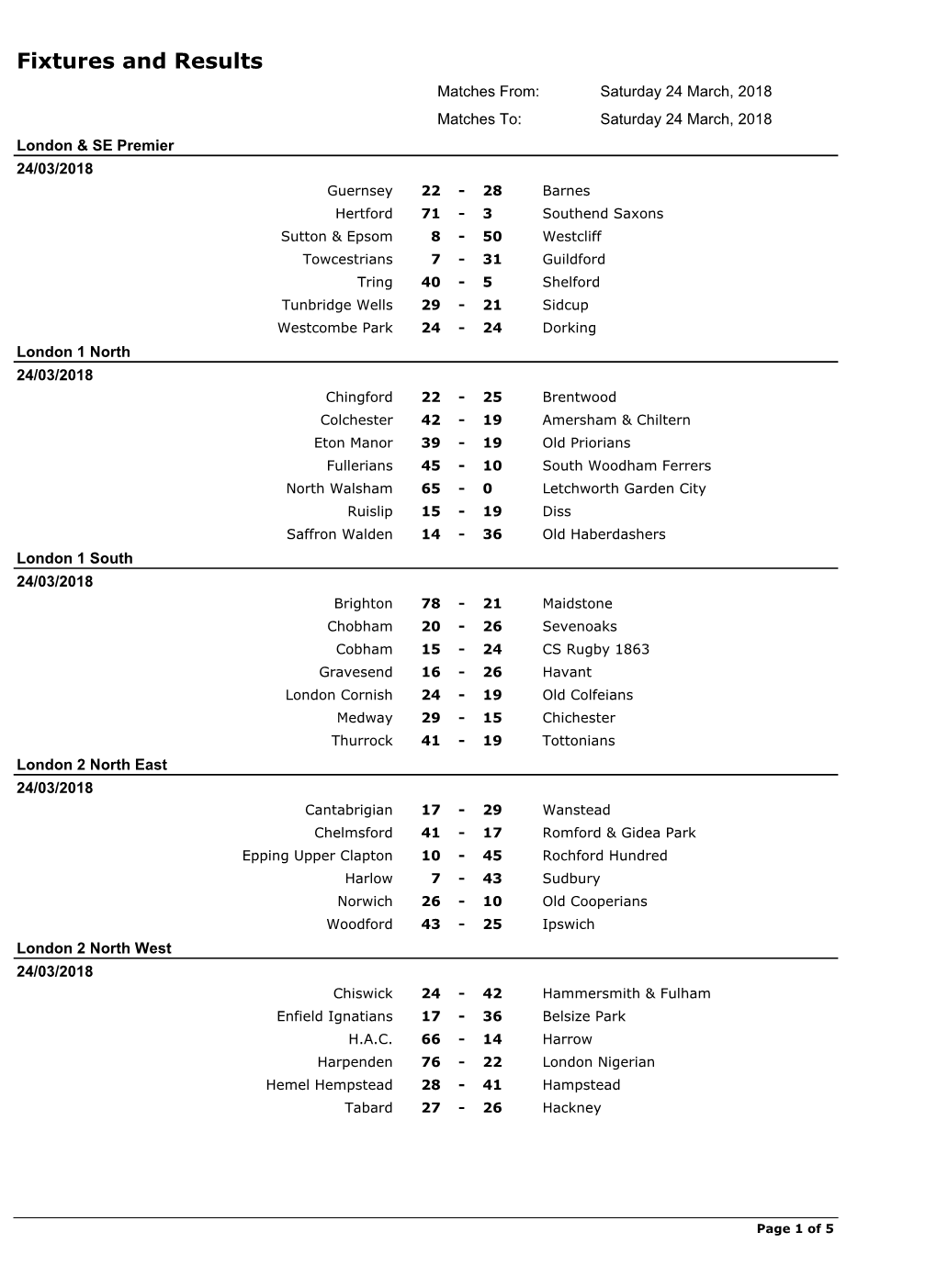 Fixtures and Results