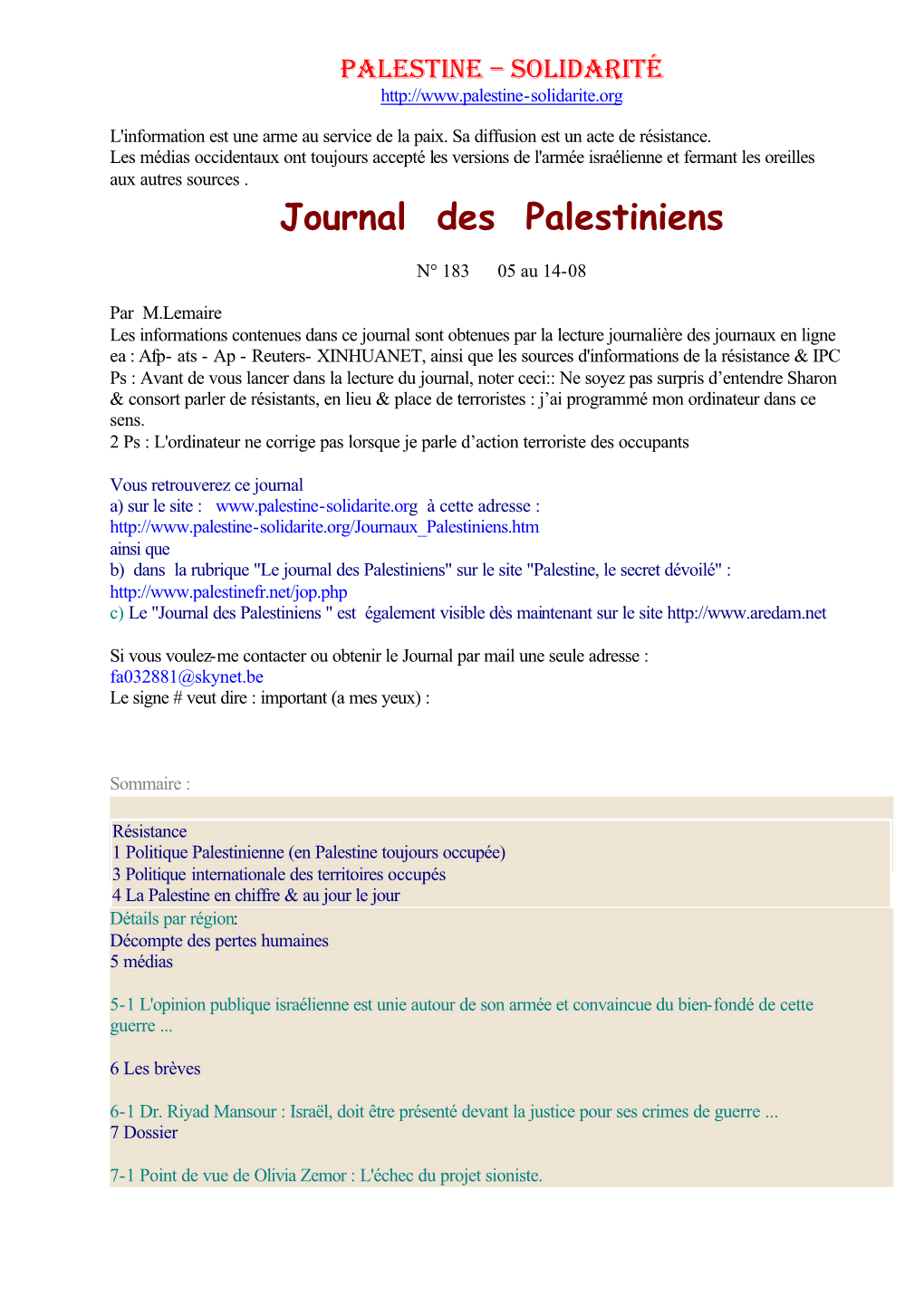 Journal Des Palestiniens