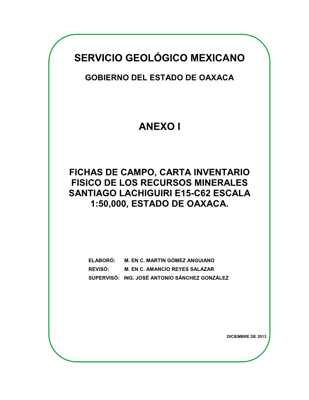 Servicio Geológico Mexicano Anexo I