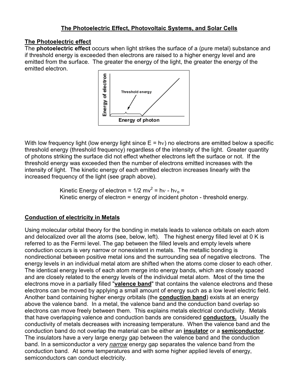 Photoelectric Effect, Photovoltaic Systems, and Solar Cells