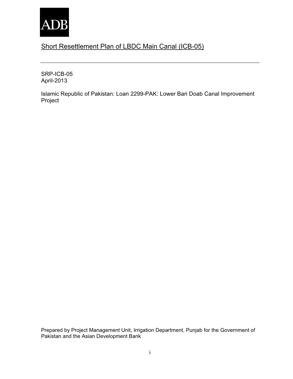 Short Resettlement Plan of LBDC Main Canal (ICB-05)