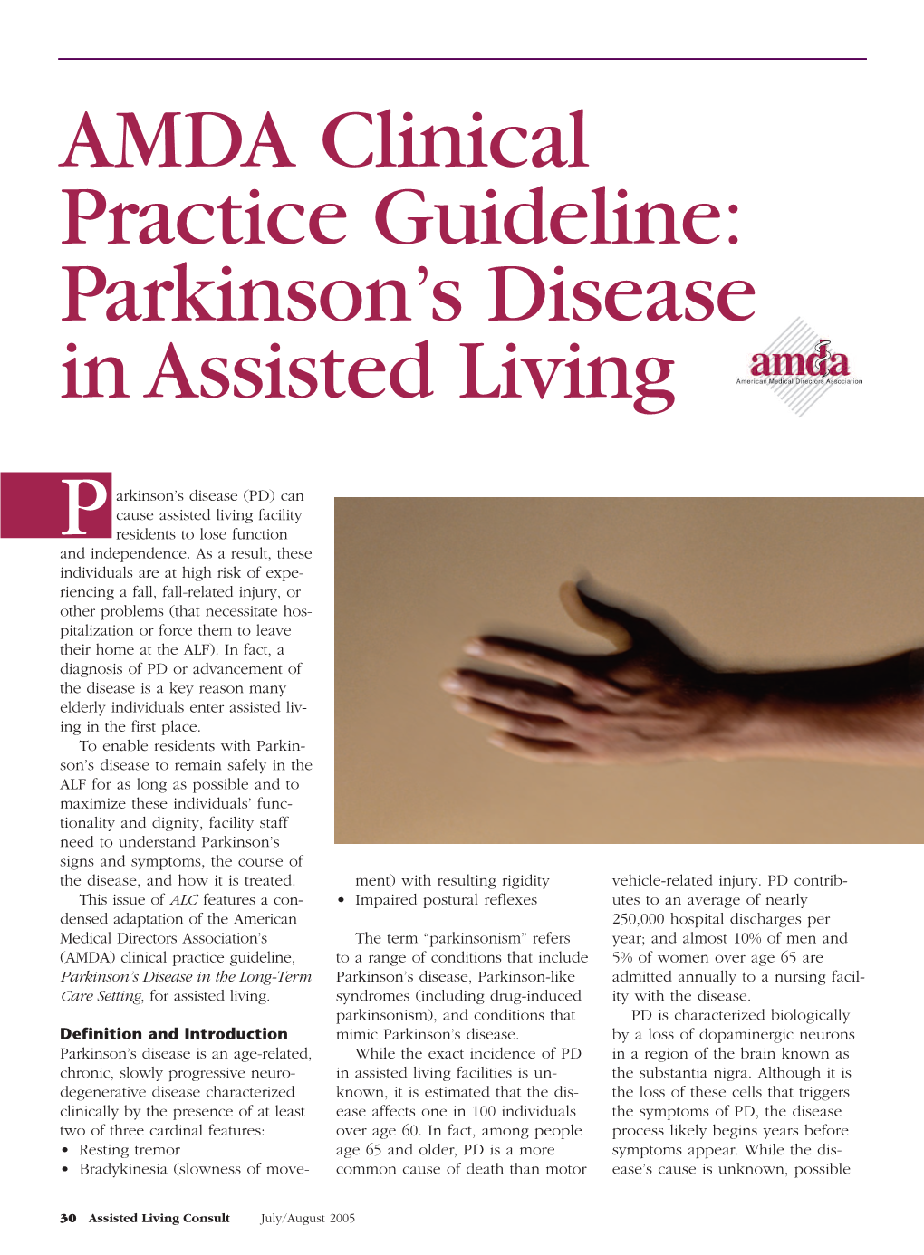 AMDA Clinical Practice Guideline: Parkinson's Disease in Assisted Living