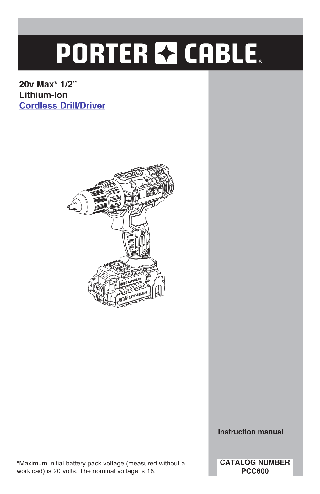 20V Max* 1/2” Lithium-Ion Cordless Drill/Driver