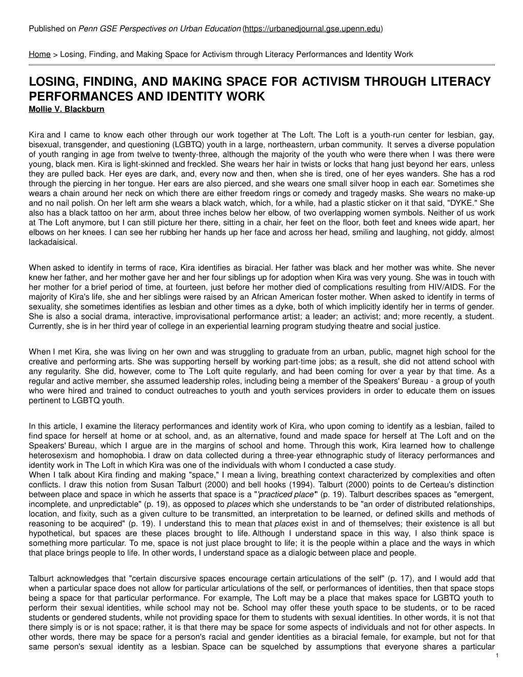 Losing, Finding, and Making Space for Activism Through Literacy Performances and Identity Work