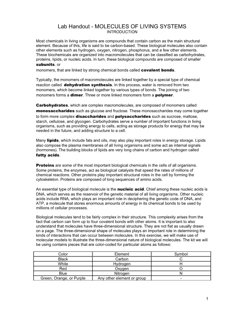 Lb 3 - MOLECULES OF LIVING SYSTEMS