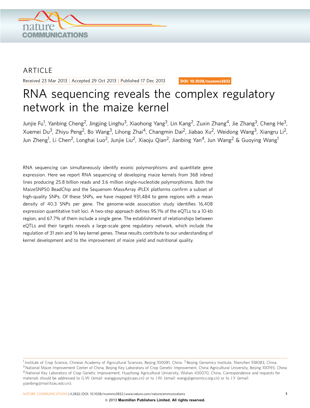 RNA Sequencing Reveals the Complex Regulatory Network in the Maize Kernel