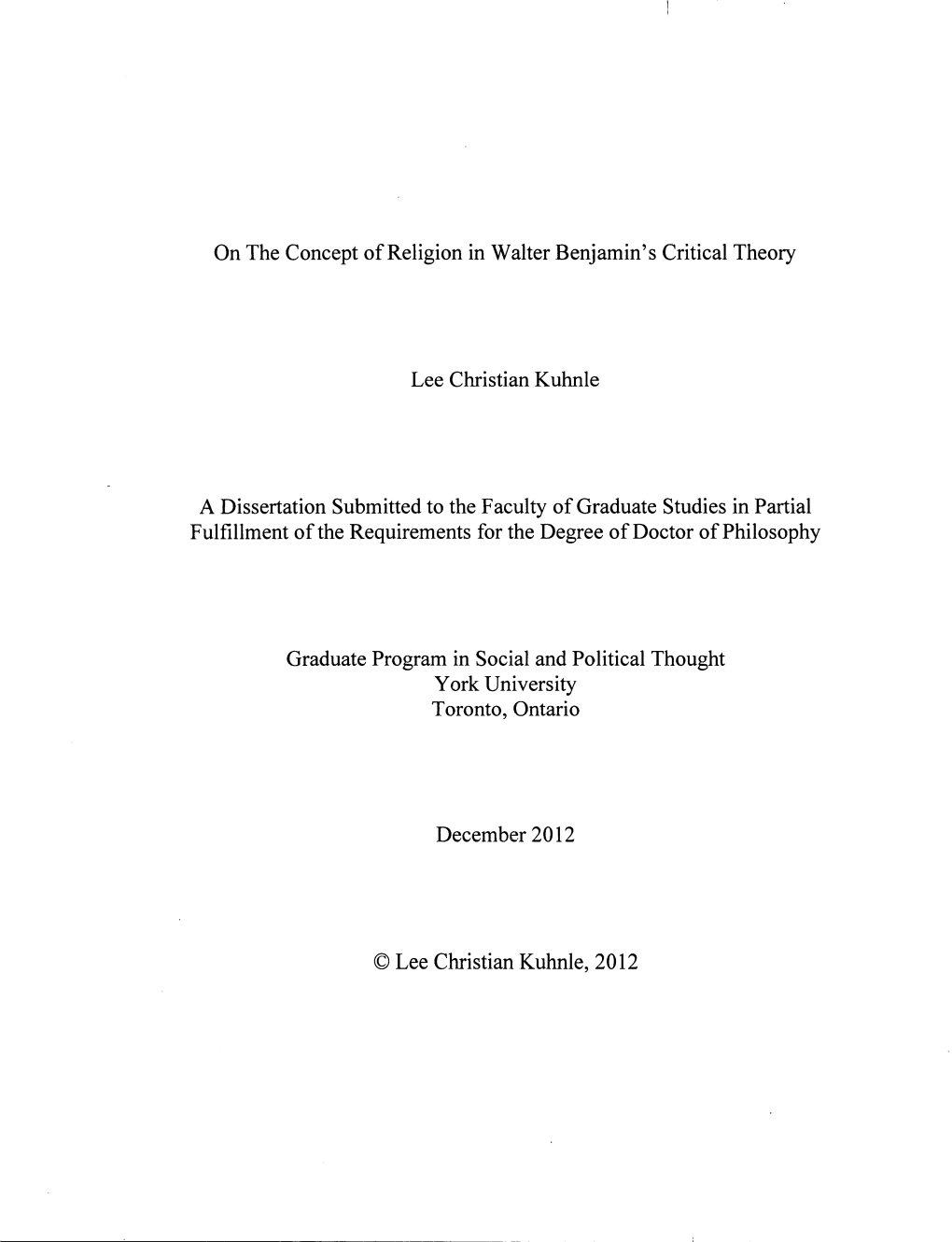On the Concept of Religion in Walter Benjamin's Critical Theory