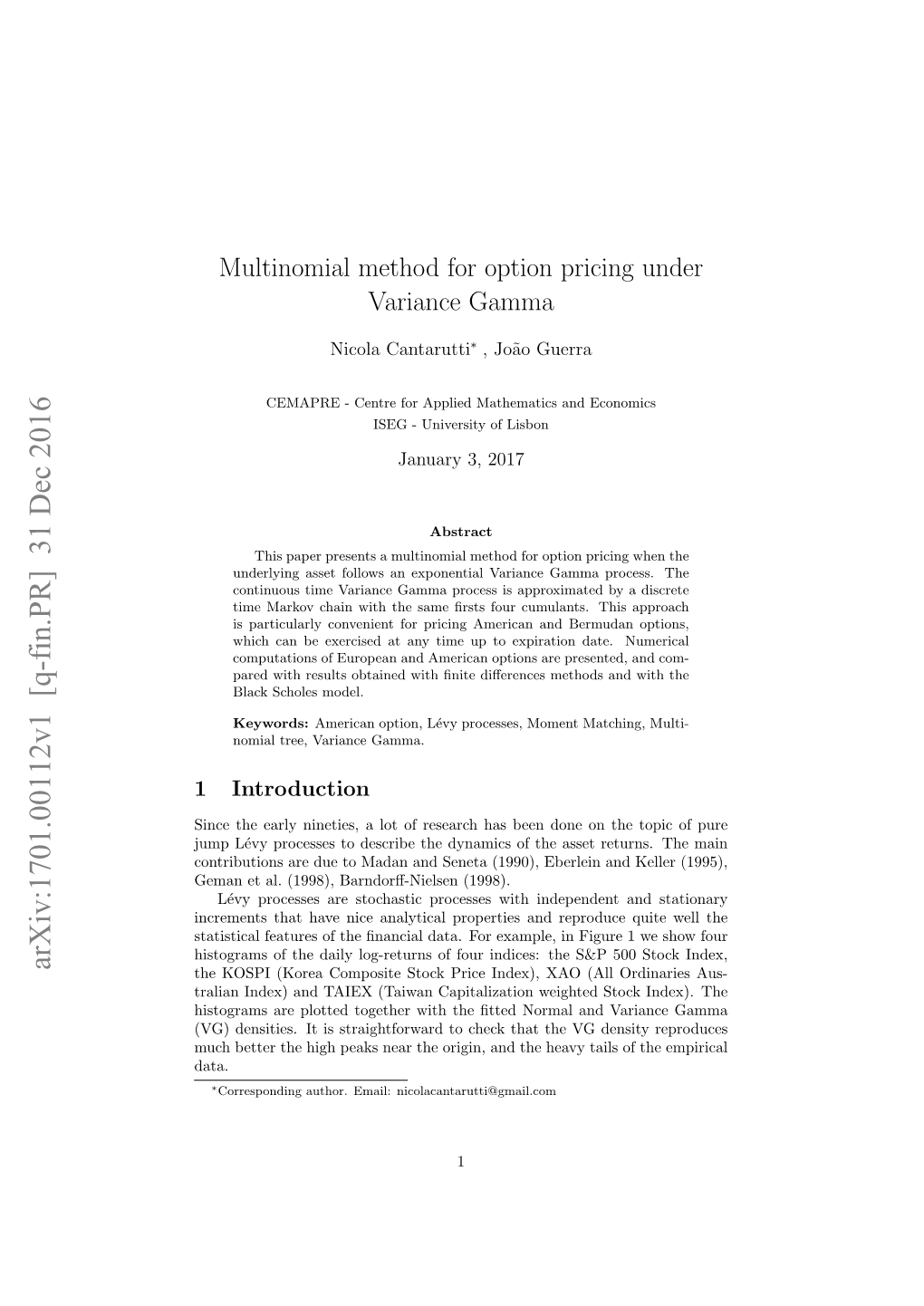 Multinomial Method for Option Pricing Under Variance Gamma