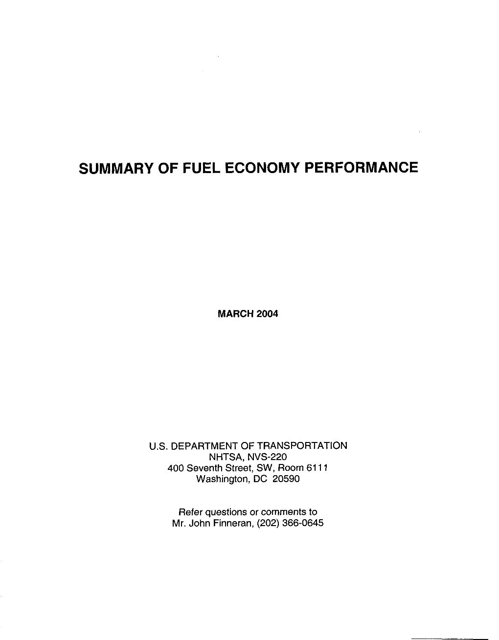 Summary of Fuel Economy Performance