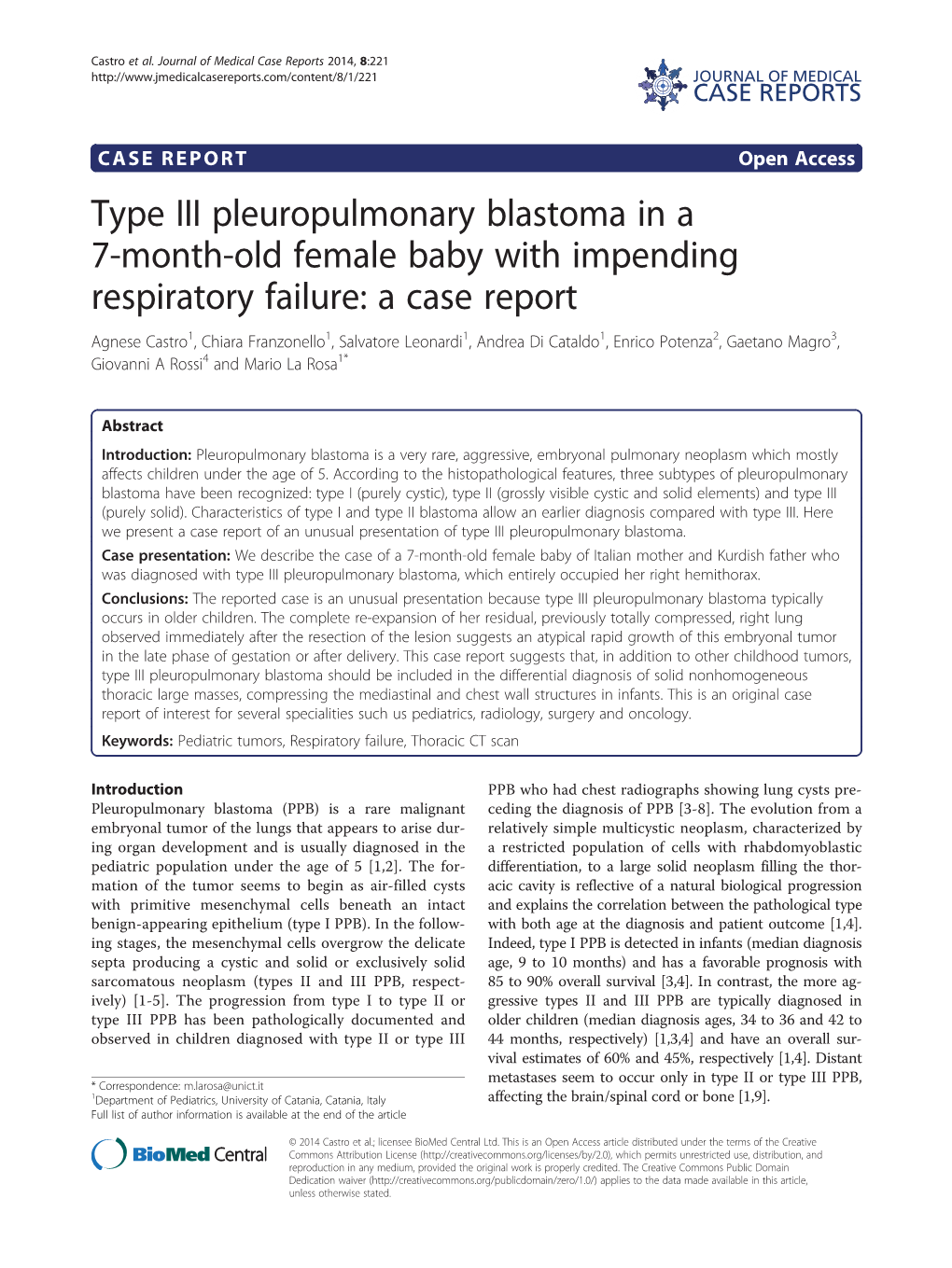 Type III Pleuropulmonary Blastoma in a 7-Month-Old Female Baby With
