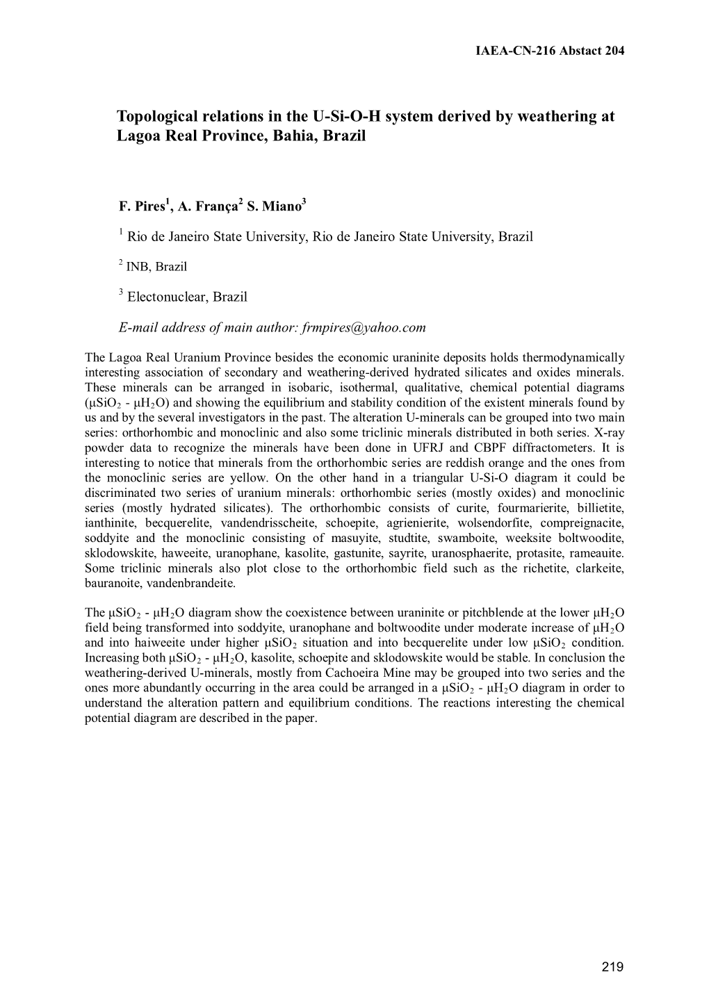 Topological Relations in the U-Si-O-H System Derived by Weathering at Lagoa Real Province, Bahia, Brazil