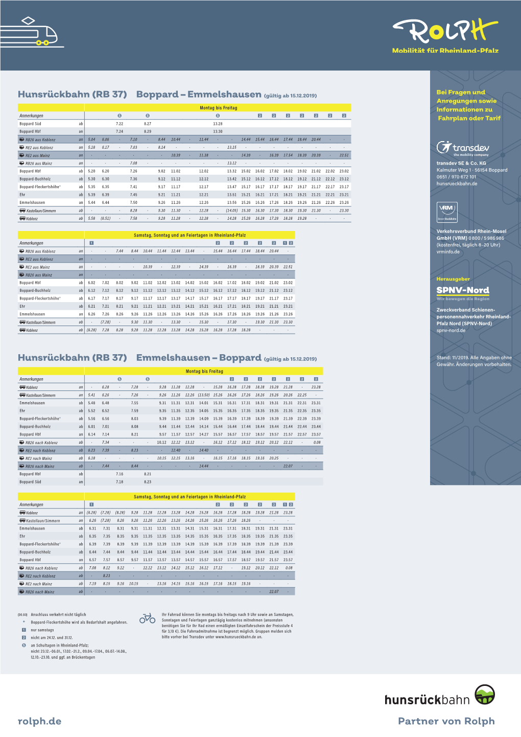 Emmelshausen – Boppard (Gültig Ab 15.12.2019) Stand: 11/2019