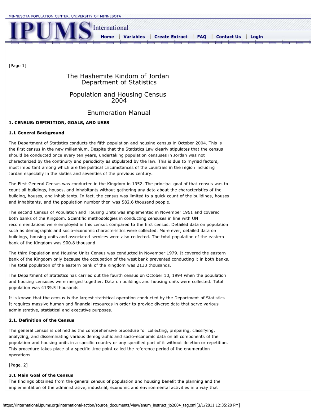 The Hashemite Kindom of Jordan Department of Statistics Population and Housing Census 2004 Enumeration Manual