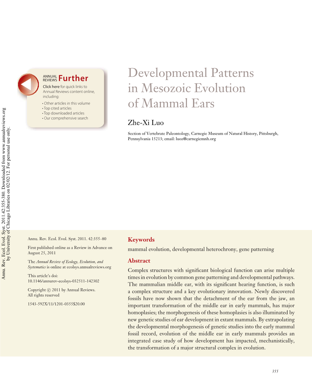 Developmental Patterns in Mesozoic Evolution of Mammal Ears