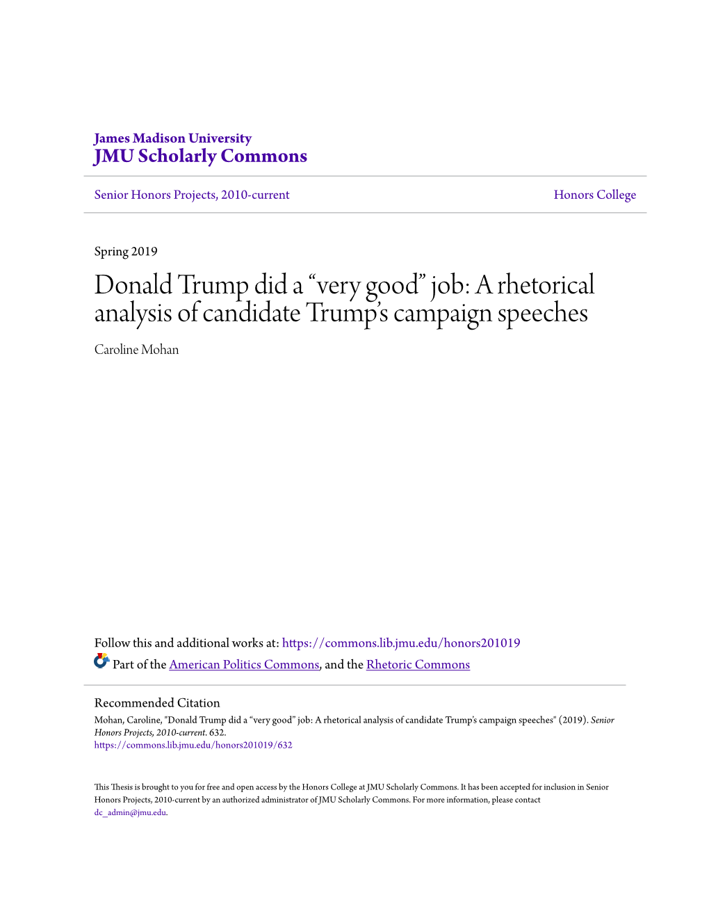 Job: a Rhetorical Analysis of Candidate Trump's Campaign Speeches