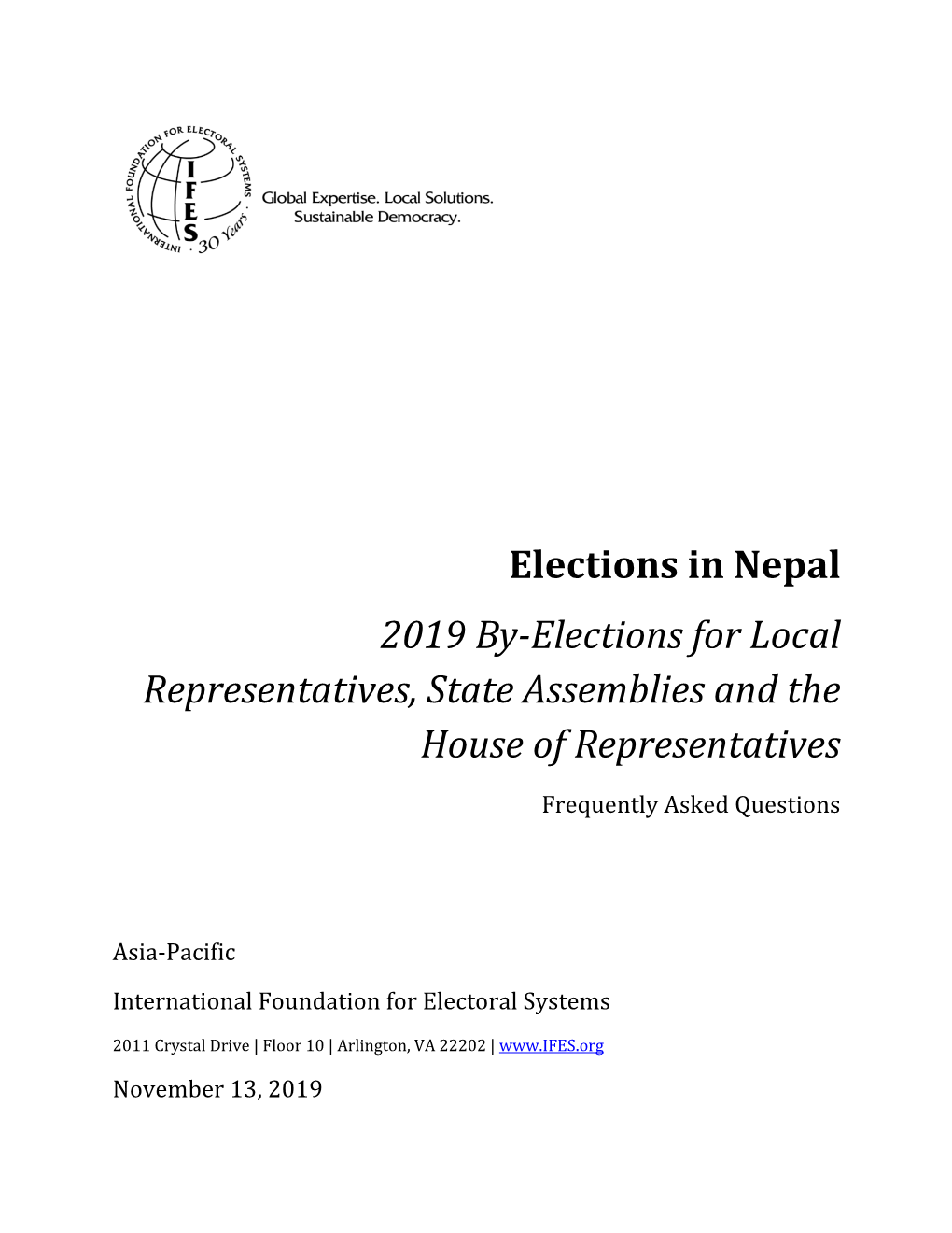 IFES, Faqs, 'Elections in Nepal: 2019 By-Elections'