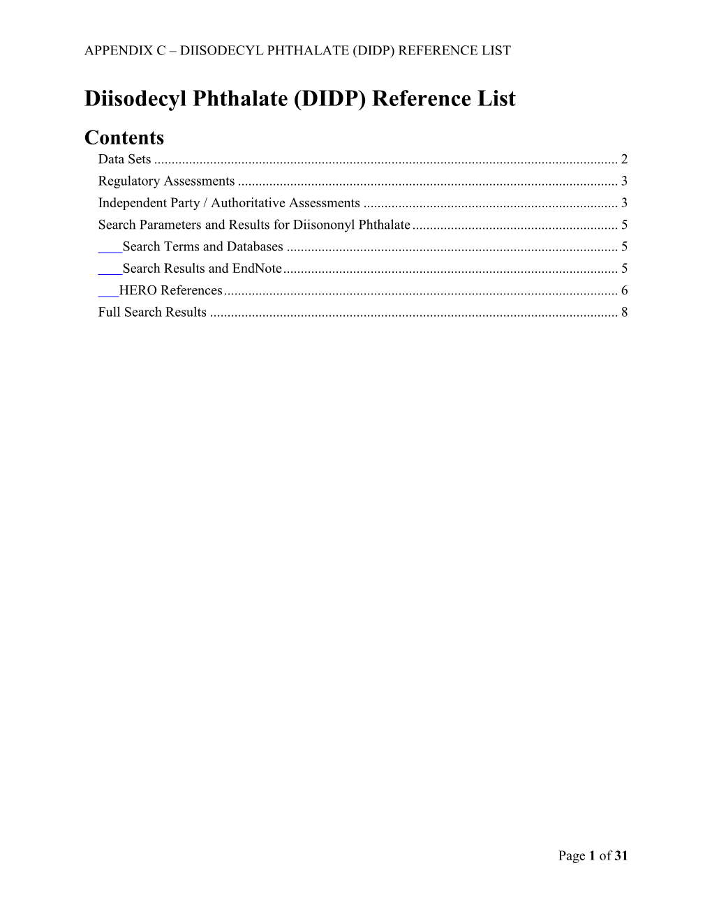 Diisodecyl Phthalate (Didp) Reference List