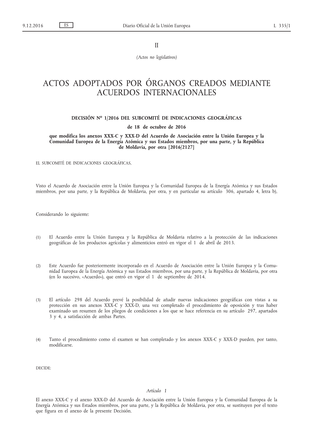 Decisión No 1/2016 Del Subcomité De Indicaciones Geográficas, De 18 De