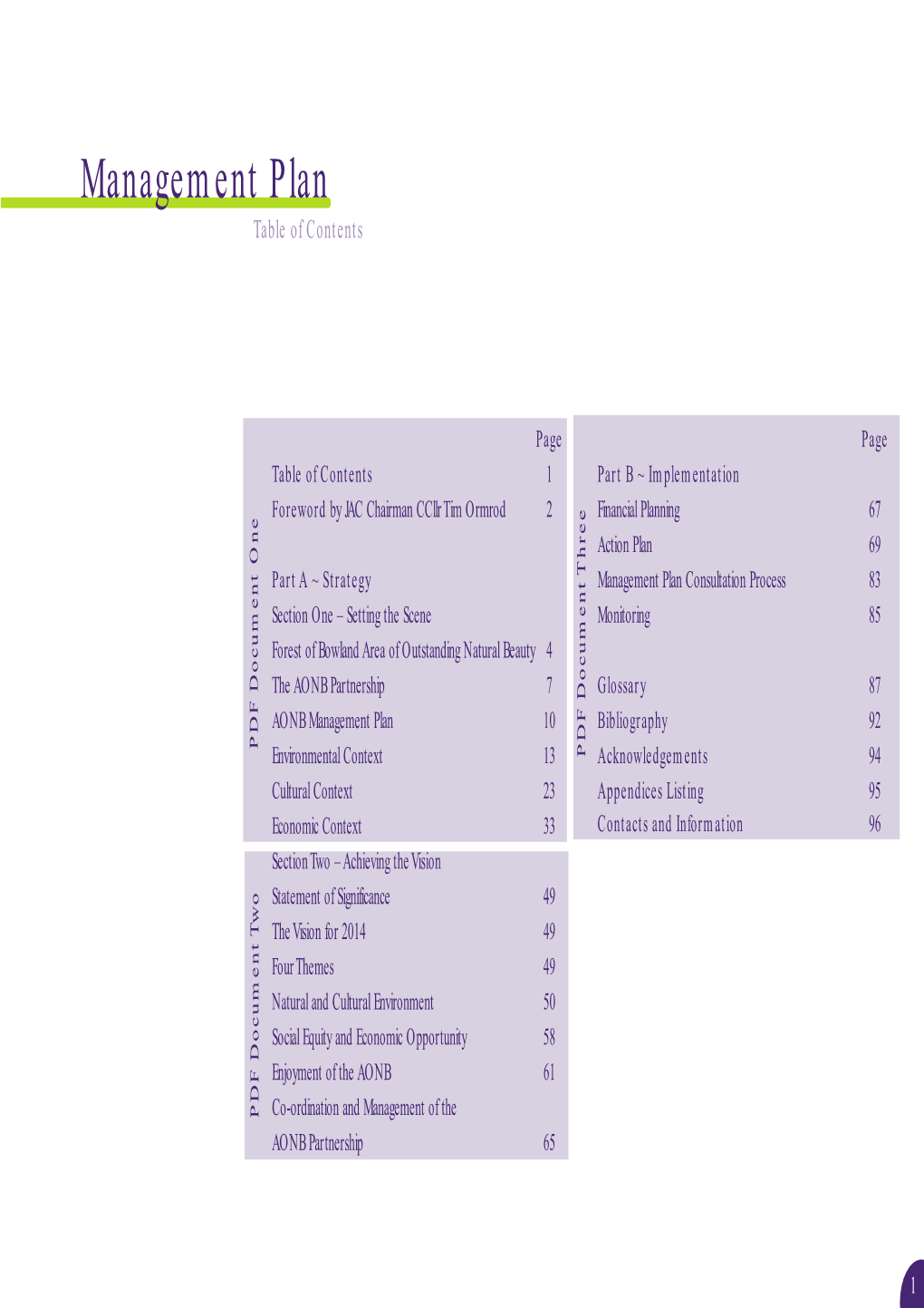 Management Plan Ta B Le of Contents