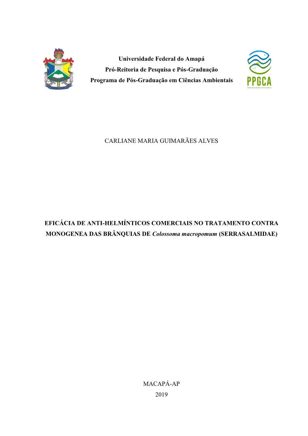 Universidade Federal Do Amapá Pró-Reitoria De Pesquisa E Pós-Graduação Programa De Pós-Graduação Em Ciências Ambientais