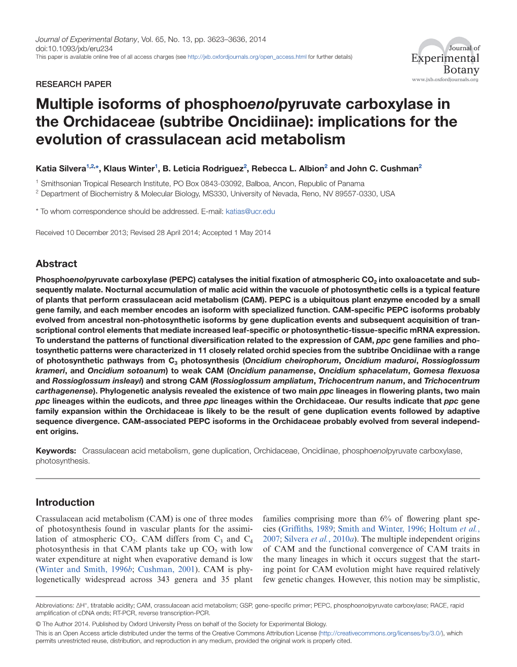 Multiple Isoforms of Phosphoenolpyruvate Carboxylase in the Orchidaceae (Subtribe Oncidiinae): Implications for the Evolution of Crassulacean Acid Metabolism