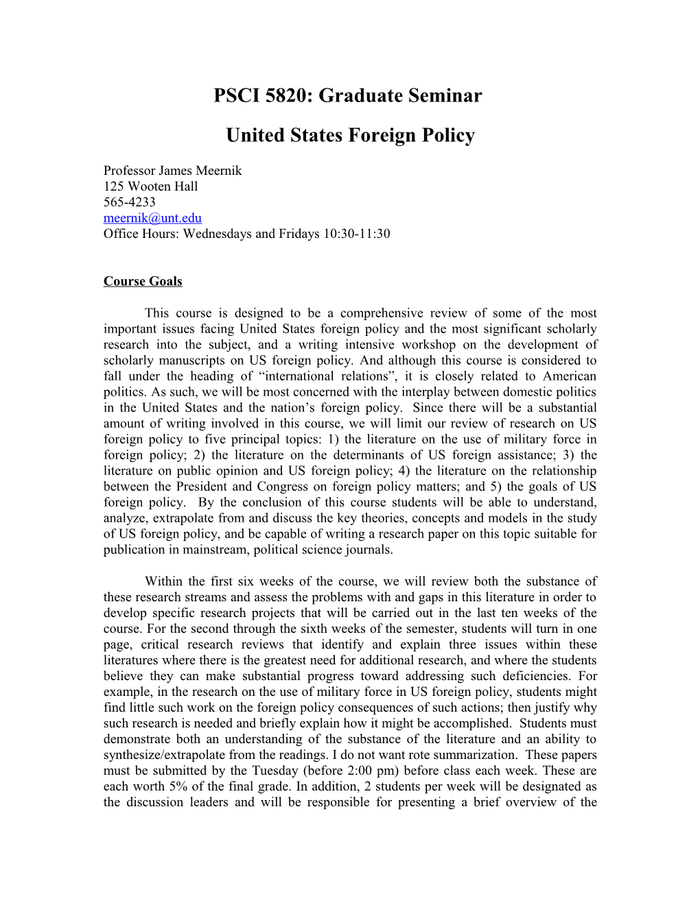 5820 US Foreign Policy Syllabus