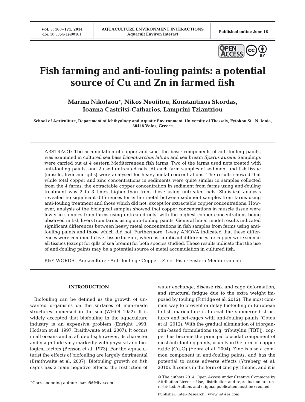 Fish Farming and Anti-Fouling Paints: a Potential Source of Cu and Zn in Farmed Fish