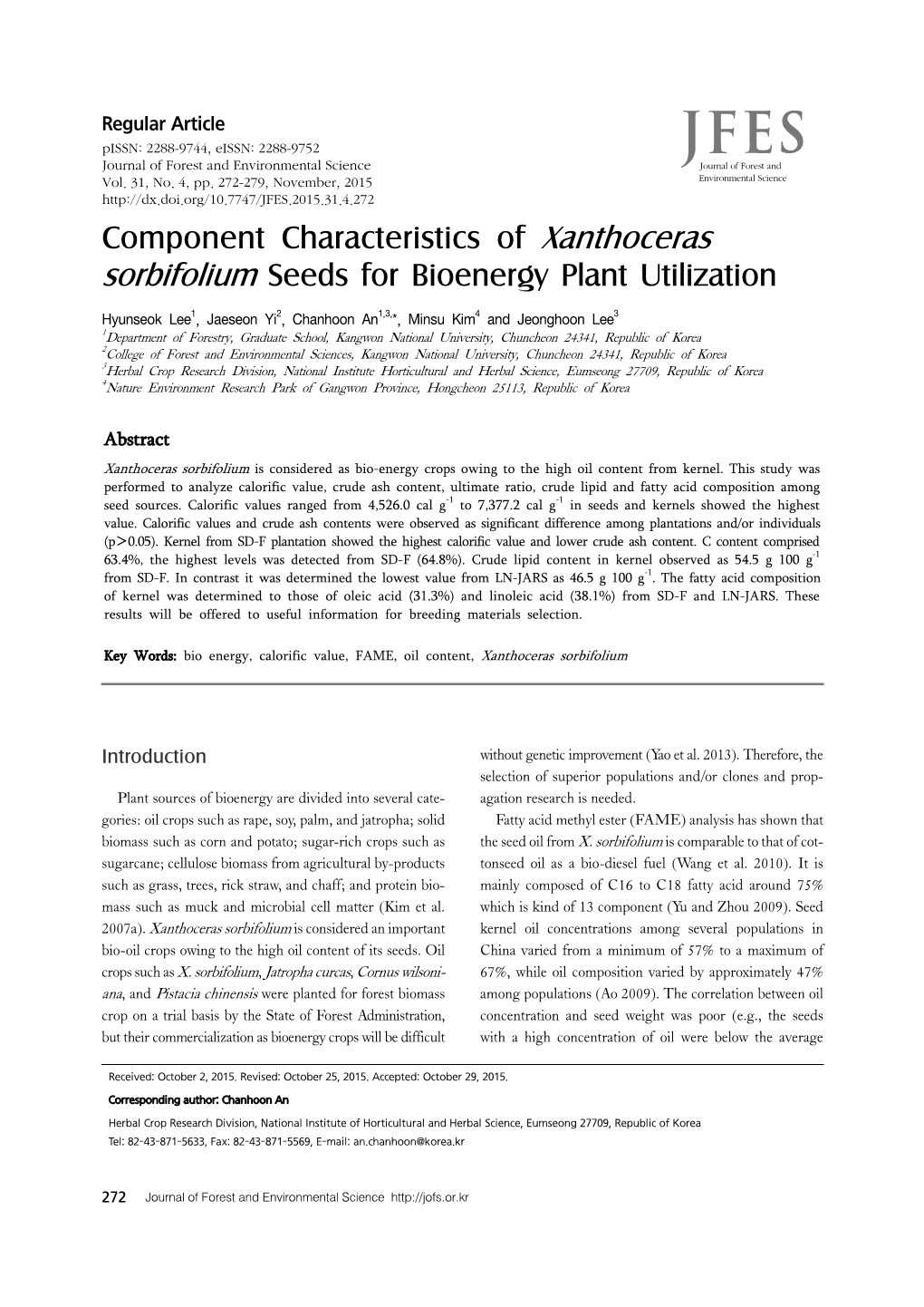 Component Characteristics of Xanthoceras Sorbifolium Seeds for Bioenergy Plant Utilization