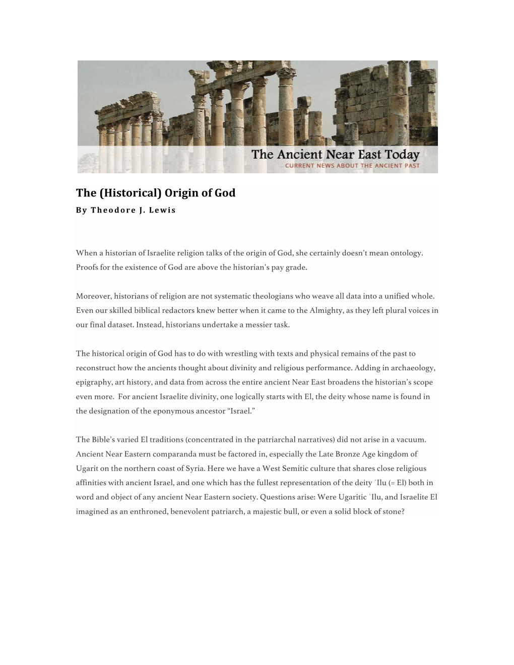 The (Historical) Origin of God by Theodore J