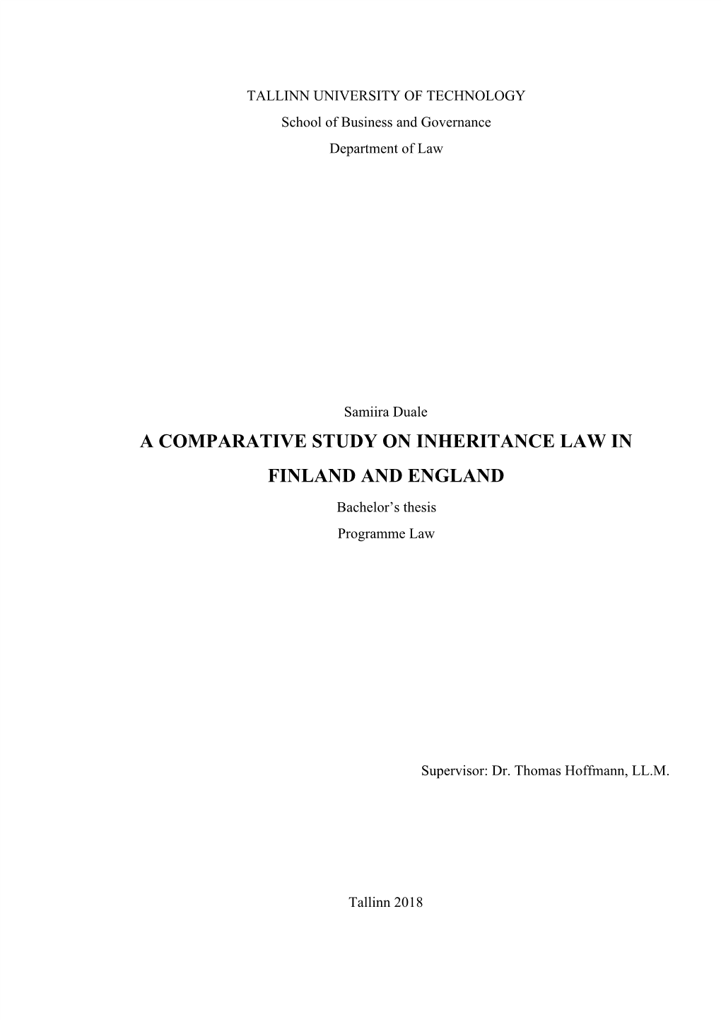 A Comparative Study on Inheritance Law in Finland and England