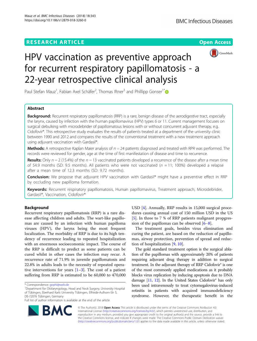 HPV Vaccination As Preventive Approach for Recurrent Respiratory
