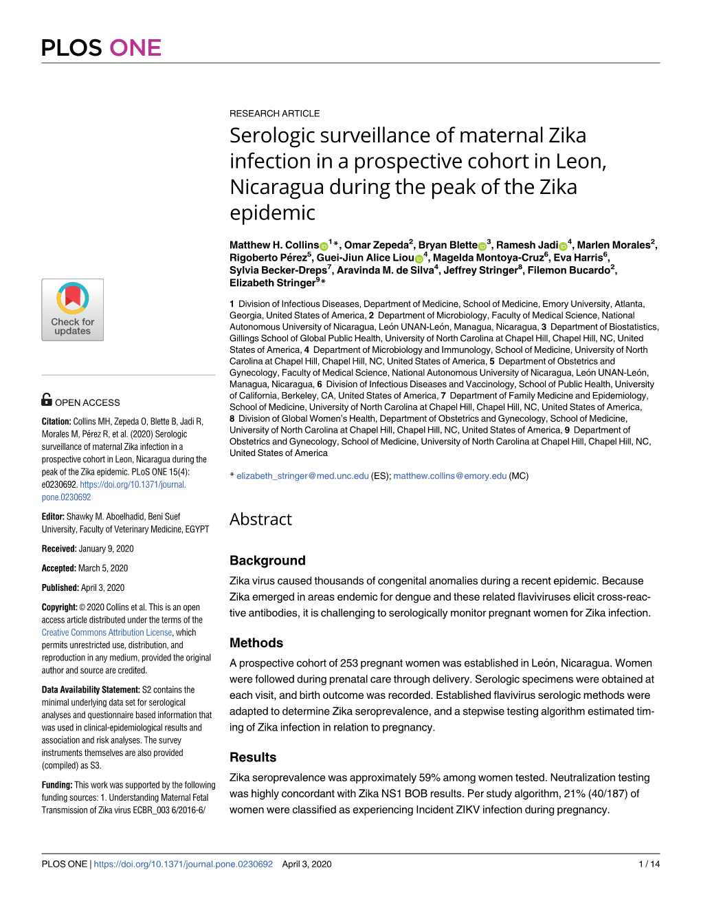 Serologic Surveillance of Maternal Zika Infection in a Prospective Cohort in Leon, Nicaragua During the Peak of the Zika Epidemic