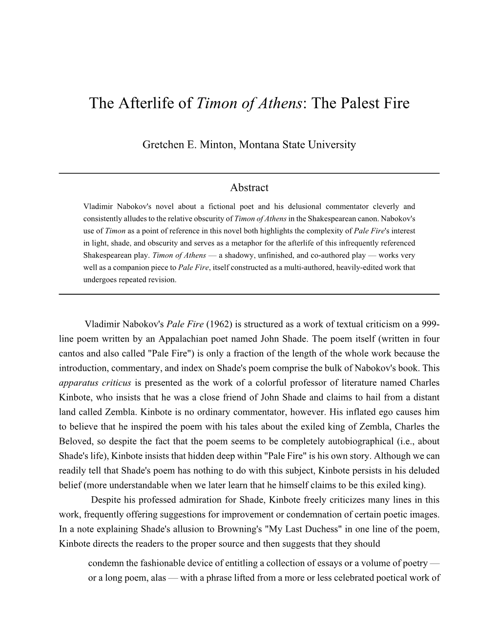 The Afterlife of Timon of Athens: the Palest Fire