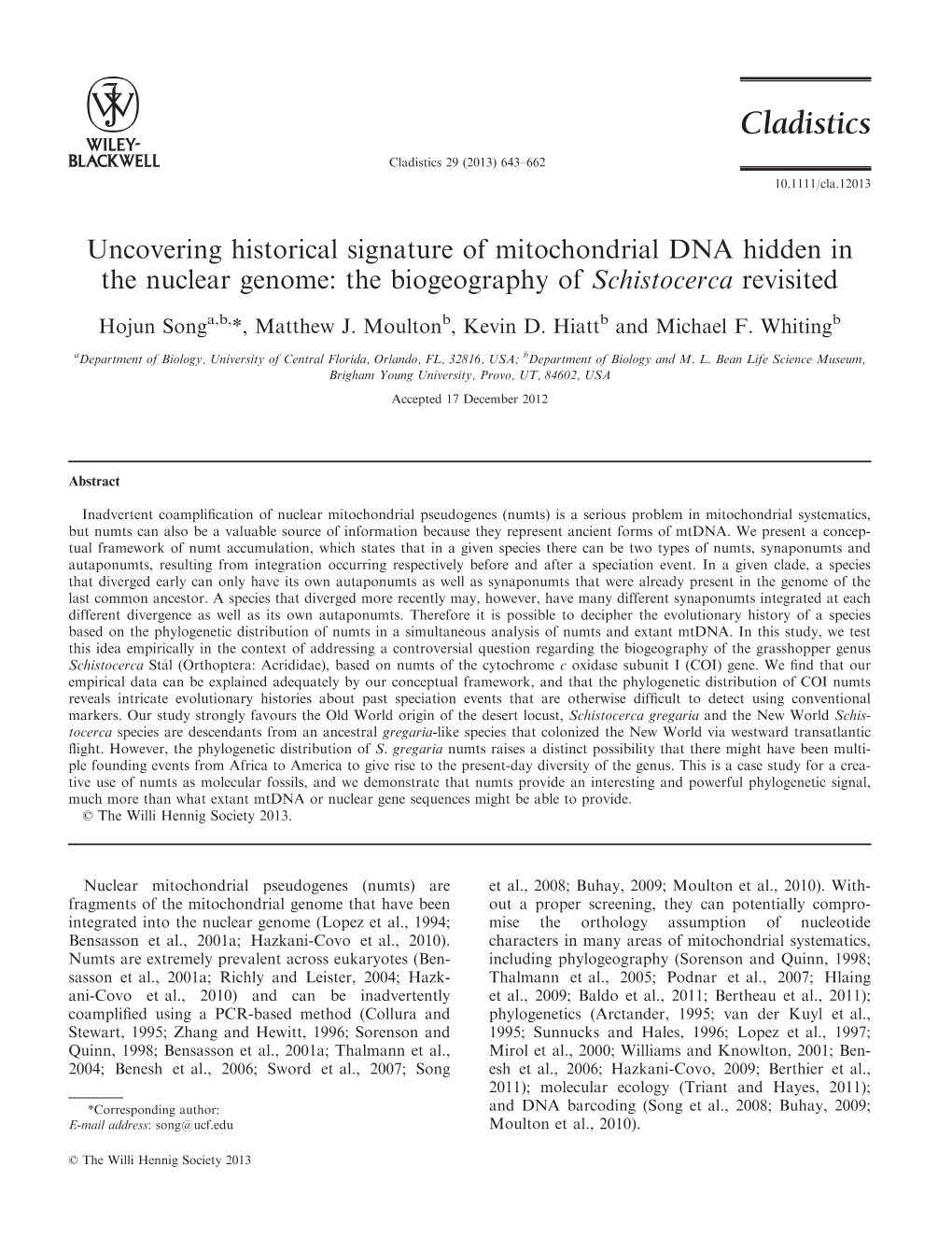 The Biogeography of Schistocerca Revisited