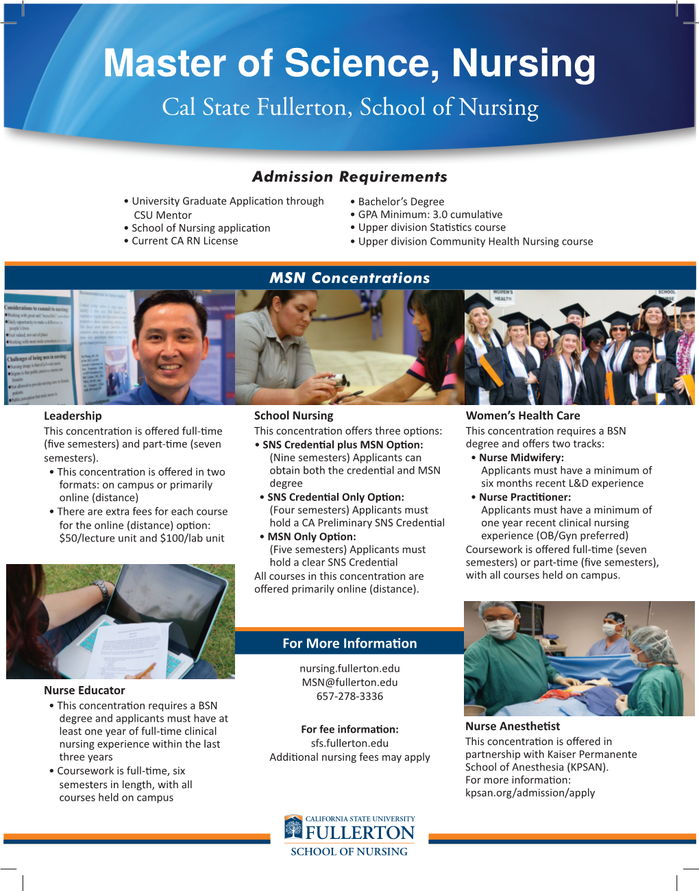 Master of Science, Nursing Cal State Fullerton, School of Nursing