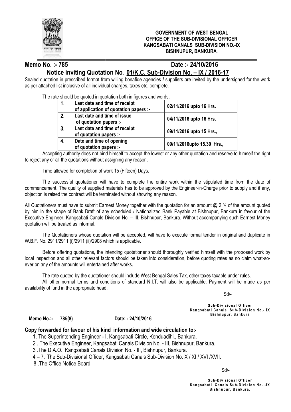 Kangsabati Canals Sub-Division No.-Ix, Niq-01