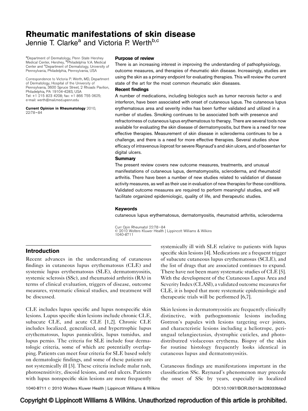 Rheumatic Manifestations of Skin Disease Jennie T