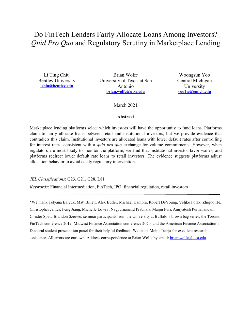 Do Fintech Lenders Fairly Allocate Loans Among Investors? Quid Pro Quo and Regulatory Scrutiny in Marketplace Lending