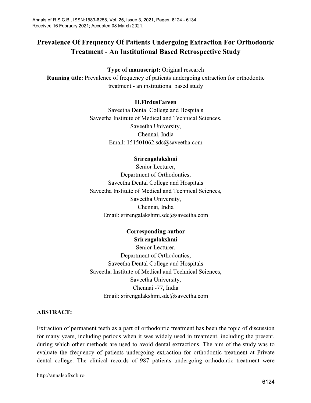 Prevalence of Frequency of Patients Undergoing Extraction for Orthodontic Treatment - an Institutional Based Retrospective Study