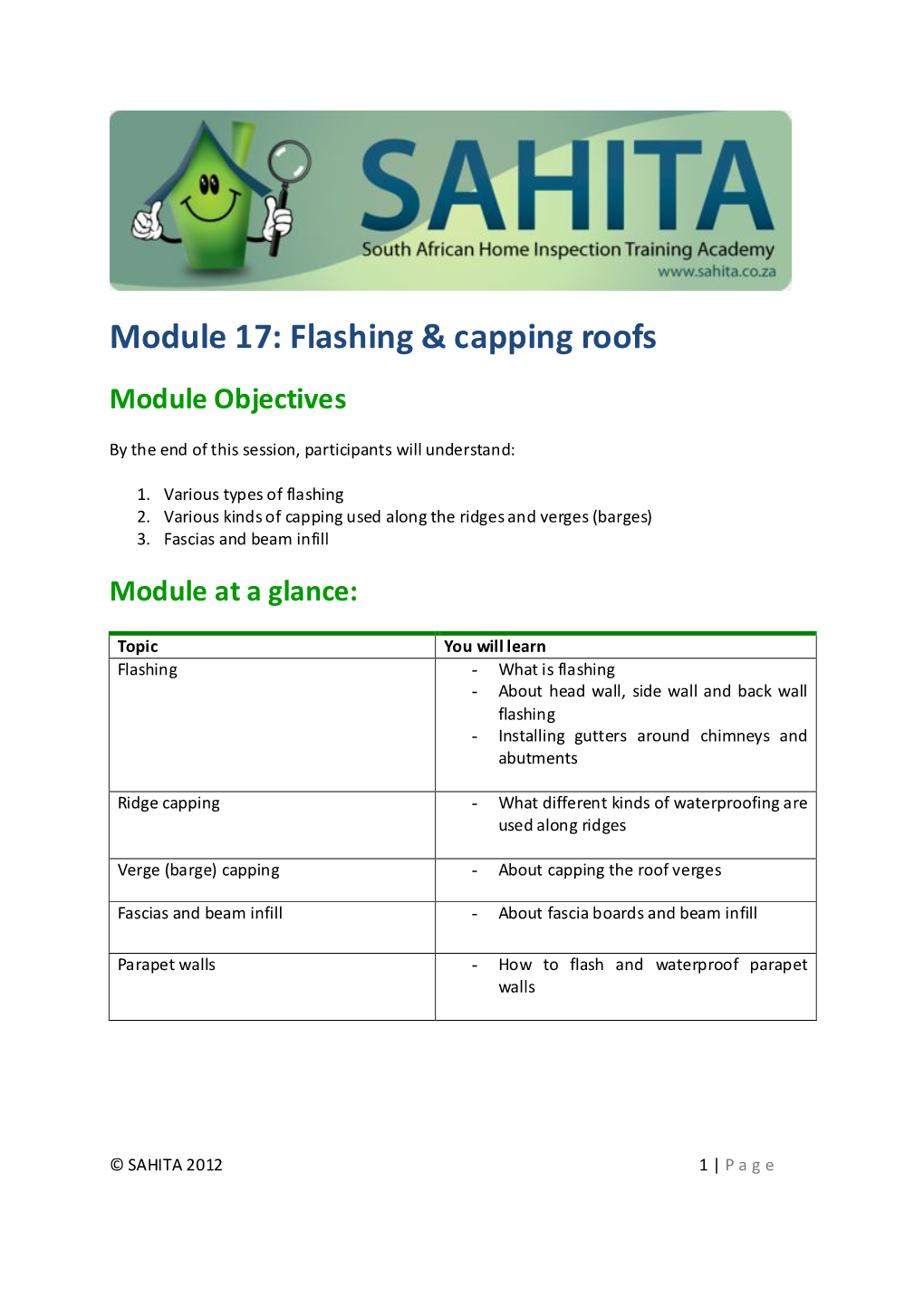 Module 17: Flashing & Capping Roofs