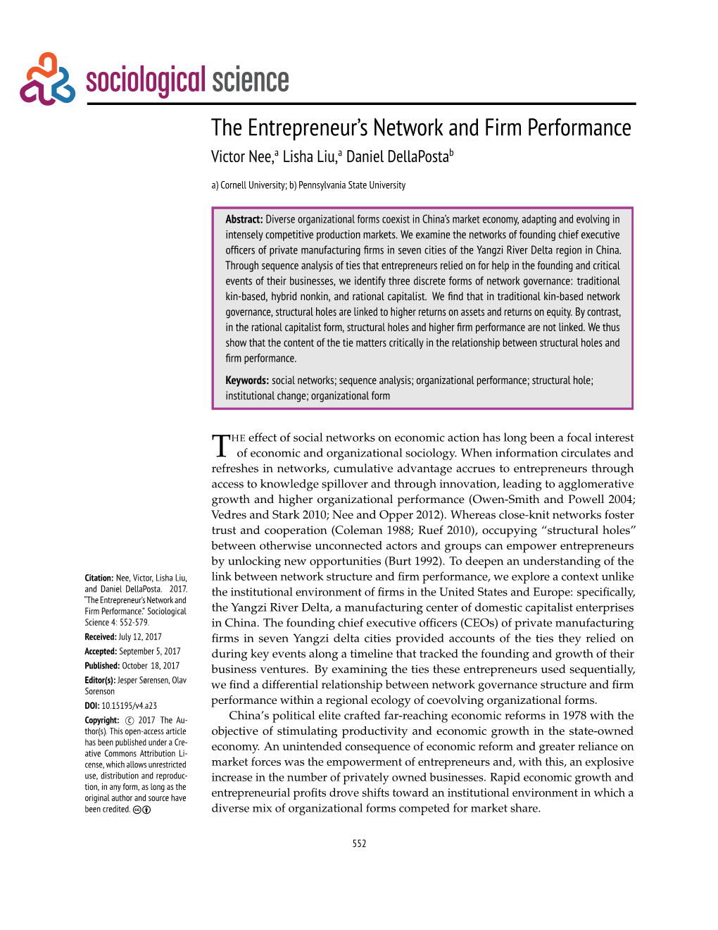 The Entrepreneur's Network and Firm Performance