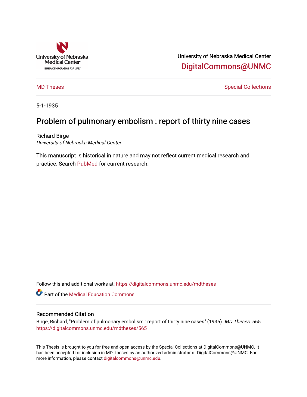 Problem of Pulmonary Embolism : Report of Thirty Nine Cases