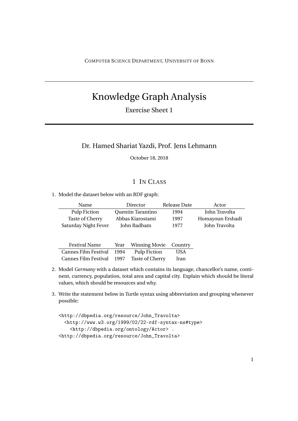 Knowledge Graph Analysis Exercise Sheet 1