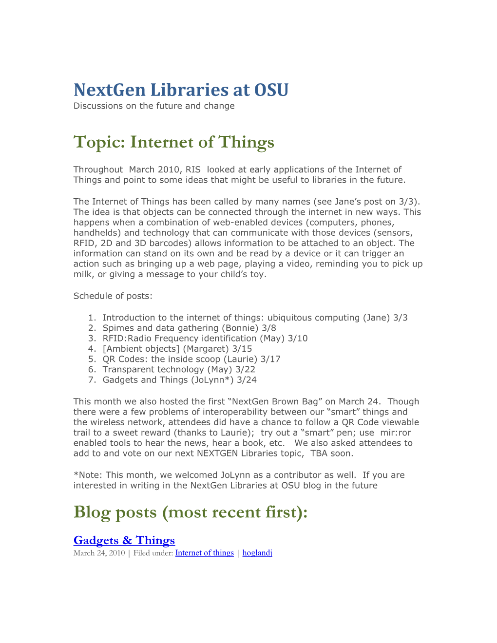 Nextgen Libraries at OSU Topic: Internet of Things Blog Posts (Most Recent First)